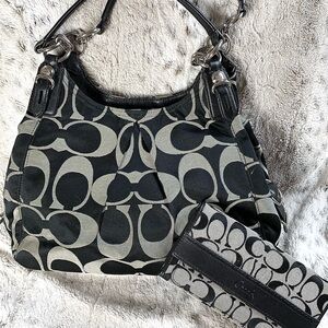 Coach Black and Gray Signature Shoulder Bag with Matching Wallet